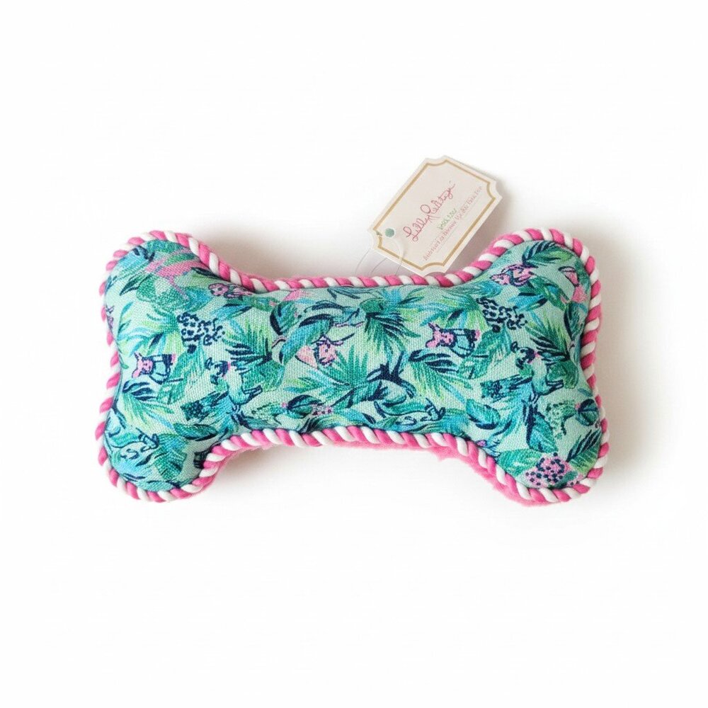 NWT Lilly Pulitzer Squeaky Dog Toy - Barking up the Palm Tree in Seasalt Blue